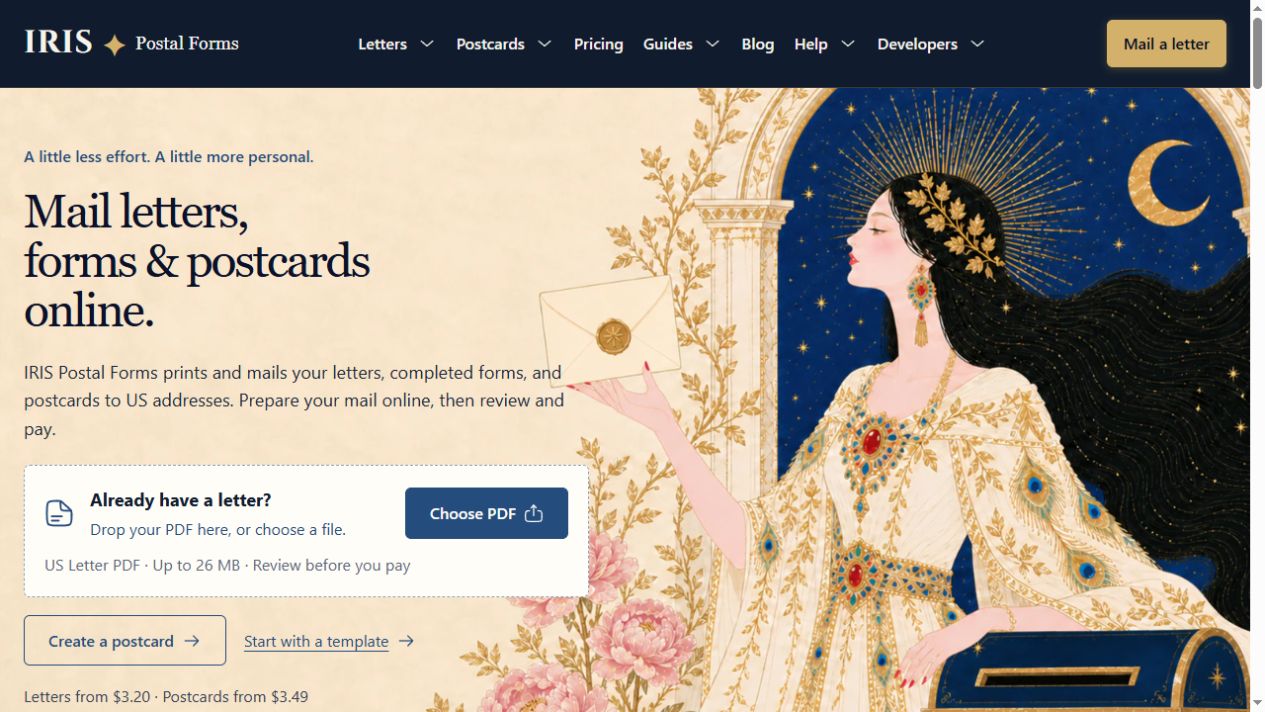 Iris Postal Forms website homepage