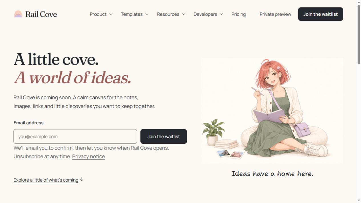 Rail Cove website homepage